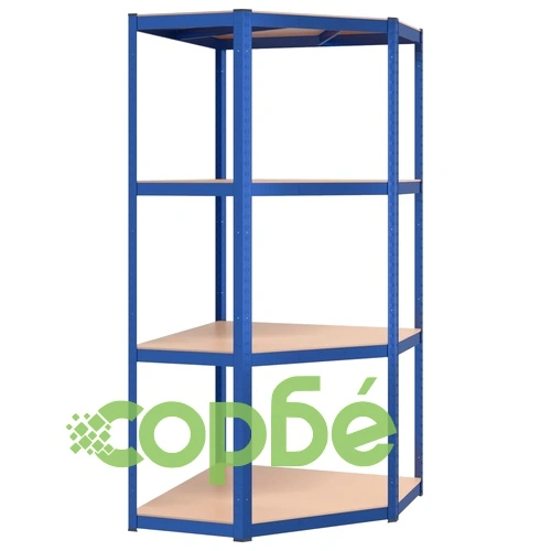 Стелажи с 4 рафта, 2 бр, сини, стомана и инженерно дърво ➤ топ цена ➤ sorbe.bg