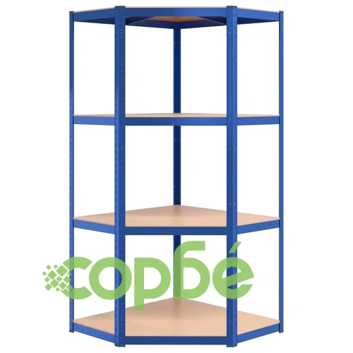 Стелажи с 4 рафта, 2 бр, сини, стомана и инженерно дърво ➤ топ цена ➤ sorbe.bg