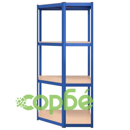 Стелажи с 4 рафта, 2 бр, сини, стомана и инженерно дърво ➤ топ цена ➤ sorbe.bg