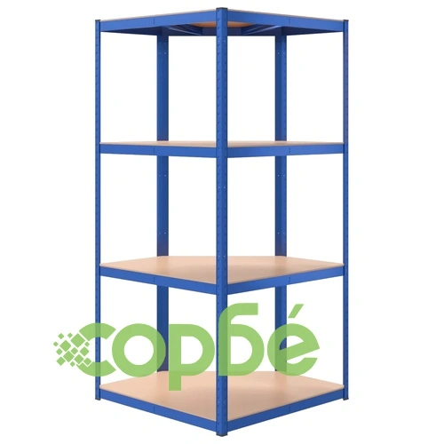 Стелажи с 4 рафта, 2 бр, сини, стомана и инженерно дърво ➤ топ цена ➤ sorbe.bg