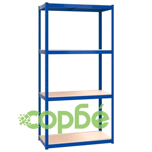 Стелажи с 4 рафта, 5 бр, сини, стомана и инженерно дърво ➤ топ цена ➤ sorbe.bg