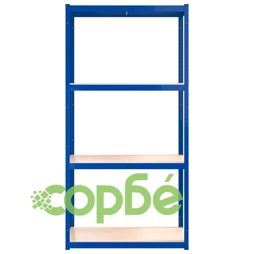 Стелажи с 4 рафта, 5 бр, сини, стомана и инженерно дърво ➤ топ цена ➤ sorbe.bg