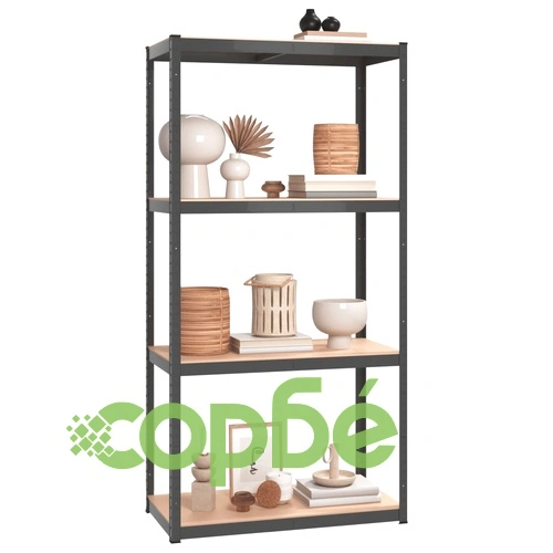 Стелажи с 4 рафта, 3 бр, антрацит, стомана и инженерно дърво ➤ топ цена ➤ sorbe.bg