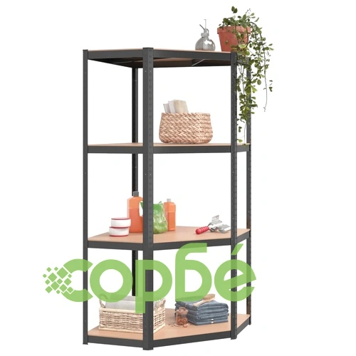Стелажи с 4 рафта, 3 бр, антрацит, стомана и инженерно дърво ➤ топ цена ➤ sorbe.bg