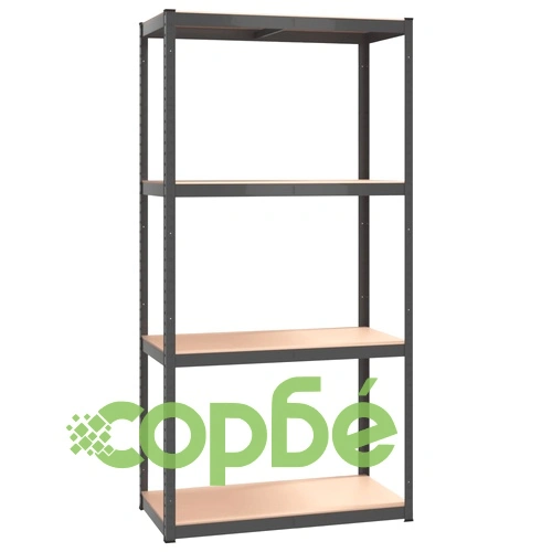 Стелажи с 4 рафта, 3 бр, антрацит, стомана и инженерно дърво ➤ топ цена ➤ sorbe.bg
