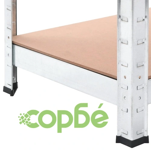 Стелажи с 5 рафта, 2 бр, сребристи, стомана и инженерно дърво ➤ топ цена ➤ sorbe.bg