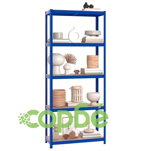 Стелажи с 5 рафта, 3 бр, сини, стомана и инженерно дърво ➤ топ цена ➤ sorbe.bg