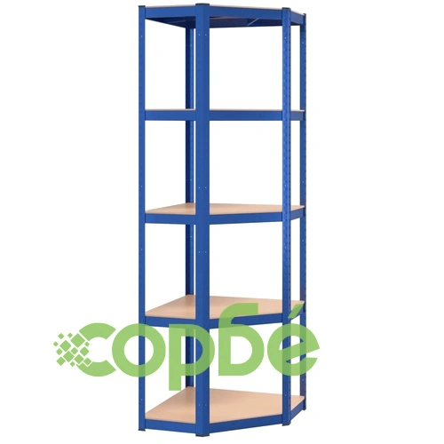 Стелажи с 5 рафта, 3 бр, сини, стомана и инженерно дърво ➤ топ цена ➤ sorbe.bg