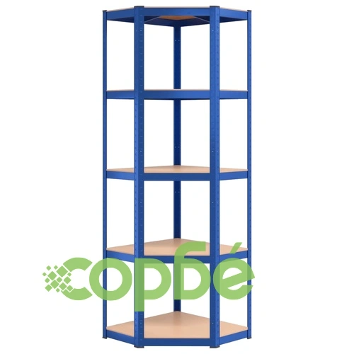 Стелажи с 5 рафта, 4 бр, сини, стомана и инженерно дърво ➤ топ цена ➤ sorbe.bg