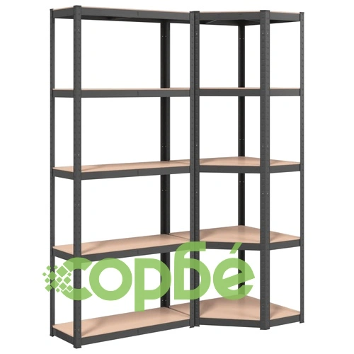 Стелажи с 5 рафта, 2 бр, антрацит, стомана и инженерно дърво ➤ топ цена ➤ sorbe.bg