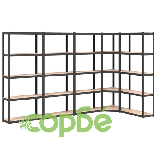 Стелажи с 5 рафта, 5 бр, антрацит, стомана и инженерно дърво ➤ топ цена ➤ sorbe.bg