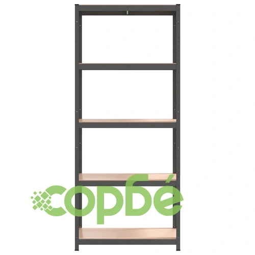 Стелажи с 5 рафта, 5 бр, антрацит, стомана и инженерно дърво ➤ топ цена ➤ sorbe.bg