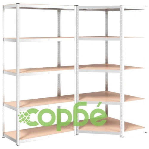 Стелажи с 5 рафта, 2 бр, сребристи, стомана и инженерно дърво ➤ топ цена ➤ sorbe.bg
