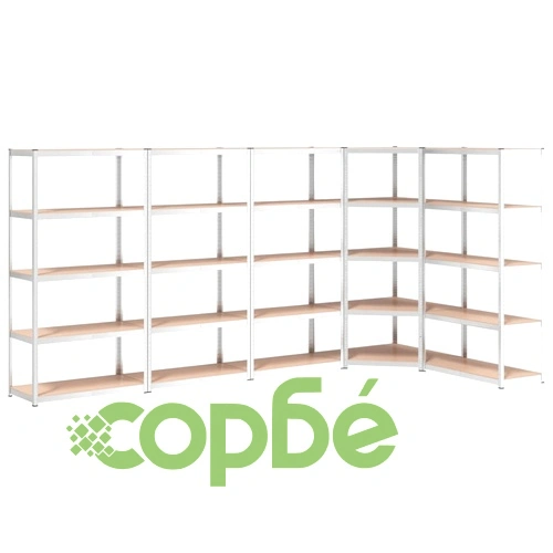 Стелажи с 5 рафта, 5 бр, сребристи, стомана и инженерно дърво ➤ топ цена ➤ sorbe.bg