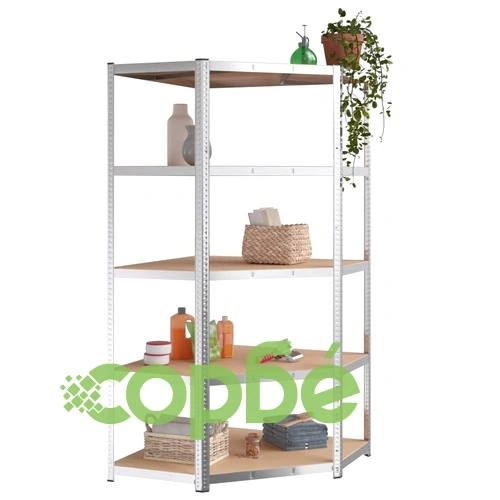Стелажи с 5 рафта, 5 бр, сребристи, стомана и инженерно дърво ➤ топ цена ➤ sorbe.bg