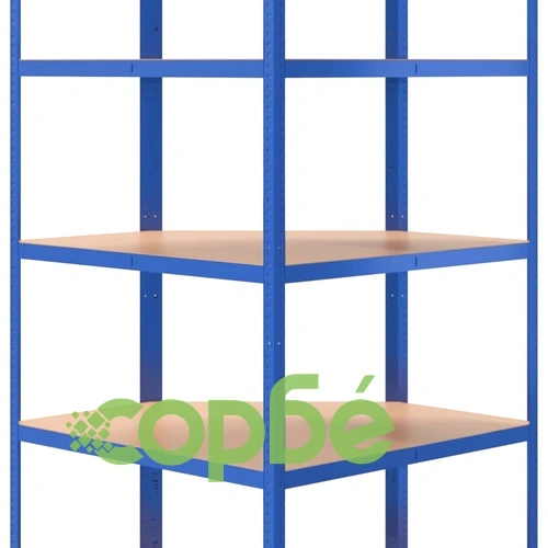 Стелажи с 5 рафта, 3 бр, сини, стомана и инженерно дърво ➤ топ цена ➤ sorbe.bg