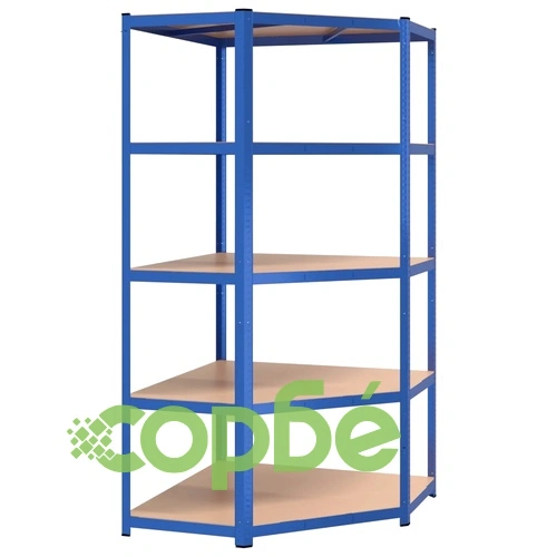 Стелажи с 5 рафта, 4 бр, сини, стомана и инженерно дърво ➤ топ цена ➤ sorbe.bg