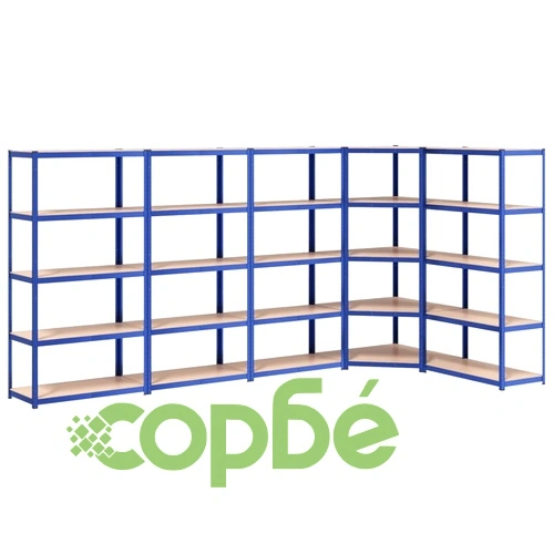 Стелажи с 5 рафта, 5 бр, сини, стомана и инженерно дърво ➤ топ цена ➤ sorbe.bg