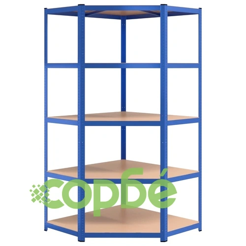 Стелажи с 5 рафта, 5 бр, сини, стомана и инженерно дърво ➤ топ цена ➤ sorbe.bg