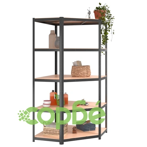 Стелажи с 5 рафта, 2 бр, антрацит, стомана и инженерно дърво ➤ топ цена ➤ sorbe.bg