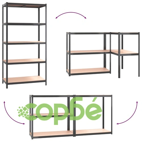 Стелажи с 5 рафта, 2 бр, антрацит, стомана и инженерно дърво ➤ топ цена ➤ sorbe.bg
