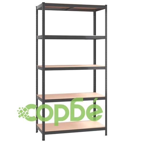 Стелажи с 5 рафта, 4 бр, антрацит, стомана и инженерно дърво ➤ топ цена ➤ sorbe.bg