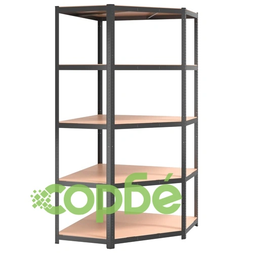 Стелажи с 5 рафта, 4 бр, антрацит, стомана и инженерно дърво ➤ топ цена ➤ sorbe.bg