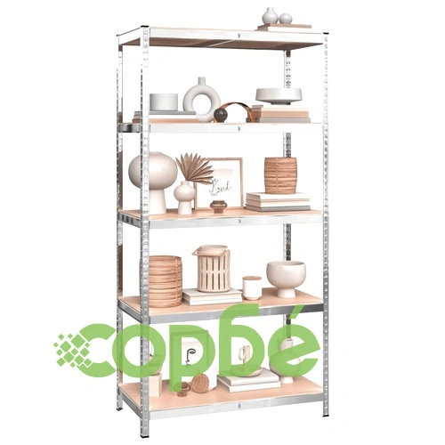 Стелажи с 5 рафта, 3 бр, сребристи, стомана и инженерно дърво ➤ топ цена ➤ sorbe.bg