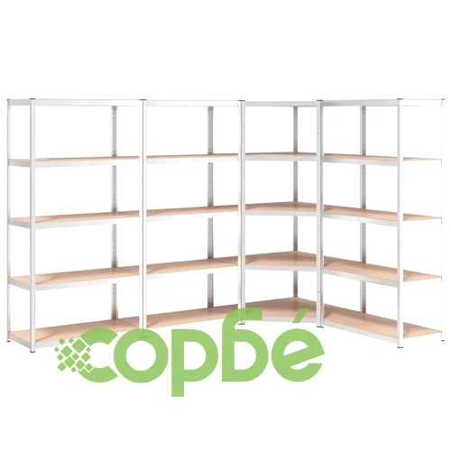 Стелажи с 5 рафта, 4 бр, сребристи, стомана и инженерно дърво ➤ топ цена ➤ sorbe.bg