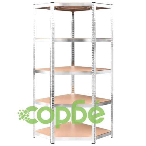 Стелажи с 5 рафта, 4 бр, сребристи, стомана и инженерно дърво ➤ топ цена ➤ sorbe.bg