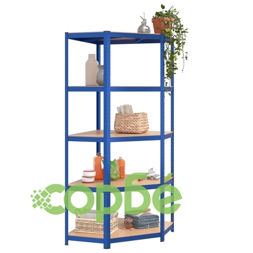 Стелажи с 5 рафта, 5 бр, сини, стомана и инженерно дърво ➤ топ цена ➤ sorbe.bg