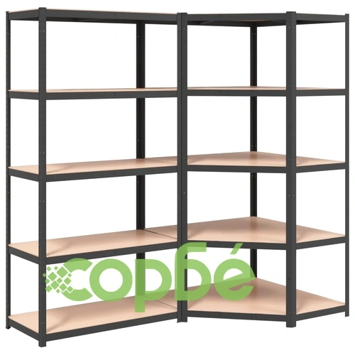 Стелажи с 5 рафта, 2 бр, антрацит, стомана и инженерно дърво ➤ топ цена ➤ sorbe.bg