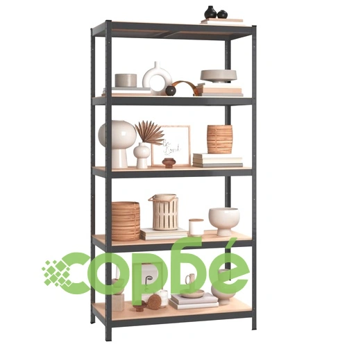 Стелажи с 5 рафта, 2 бр, антрацит, стомана и инженерно дърво ➤ топ цена ➤ sorbe.bg
