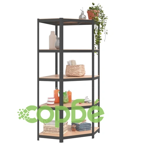 Стелажи с 5 рафта, 3 бр, антрацит, стомана и инженерно дърво ➤ топ цена ➤ sorbe.bg