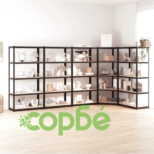 Стелажи с 5 рафта, 5 бр, антрацит, стомана и инженерно дърво ➤ топ цена ➤ sorbe.bg