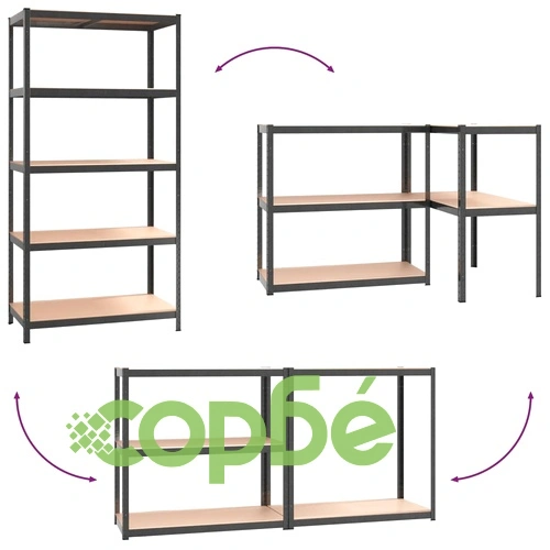 Здрави стелажи с 5 рафта 3 бр сиви стомана и инженерно дърво ➤ топ цена ➤ sorbe.bg