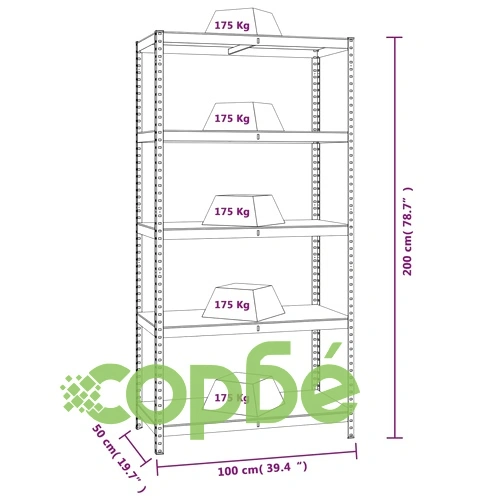 Стелажи с 5 рафта, 3 бр, сребристи, стомана и инженерно дърво ➤ топ цена ➤ sorbe.bg