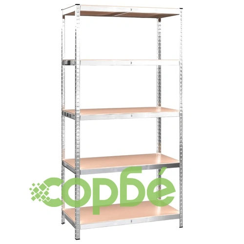 Стелажи с 5 рафта, 5 бр, сребристи, стомана и инженерно дърво ➤ топ цена ➤ sorbe.bg