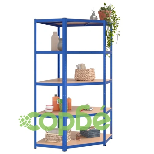 Стелажи с 5 рафта, 3 бр, сини, стомана и инженерно дърво ➤ топ цена ➤ sorbe.bg