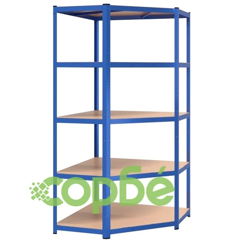 Стелажи с 5 рафта, 3 бр, сини, стомана и инженерно дърво ➤ топ цена ➤ sorbe.bg