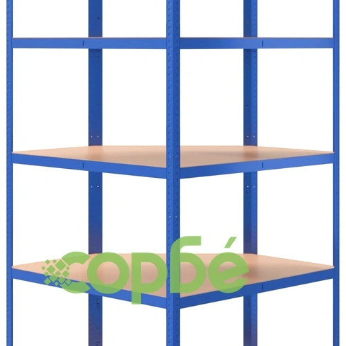 Стелажи с 5 рафта, 3 бр, сини, стомана и инженерно дърво ➤ топ цена ➤ sorbe.bg