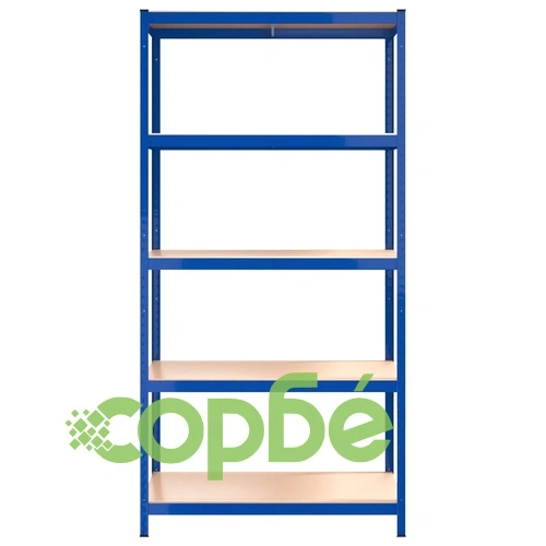 Стелажи с 5 рафта, 5 бр, сини, стомана и инженерно дърво ➤ топ цена ➤ sorbe.bg