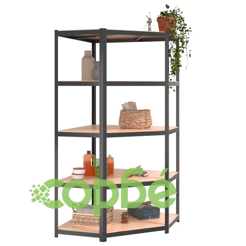 Стелажи с 5 рафта, 2 бр, антрацит, стомана и инженерно дърво ➤ топ цена ➤ sorbe.bg