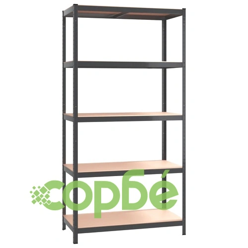 Стелажи с 5 рафта, 2 бр, антрацит, стомана и инженерно дърво ➤ топ цена ➤ sorbe.bg