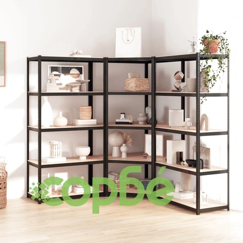 Стелажи с 5 рафта, 3 бр, антрацит, стомана и инженерно дърво ➤ топ цена ➤ sorbe.bg