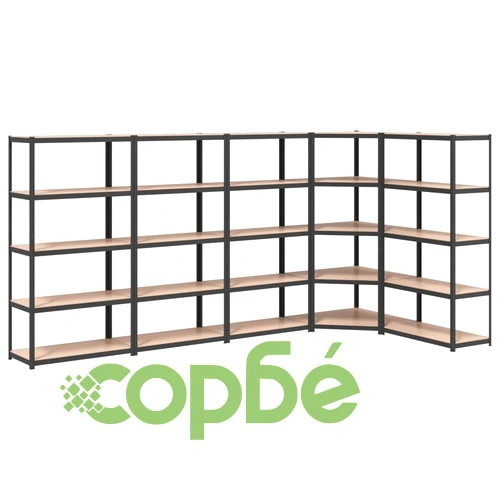 Стелажи с 5 рафта, 5 бр, антрацит, стомана и инженерно дърво ➤ топ цена ➤ sorbe.bg