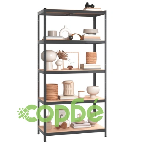 Стелажи с 5 рафта, 5 бр, антрацит, стомана и инженерно дърво ➤ топ цена ➤ sorbe.bg