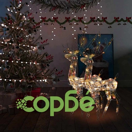 Коледна украса северни елени, акрил, 2 бр, 120 см, многоцветни ➤ топ цена ➤ sorbe.bg