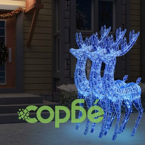 XXL Акрилни коледни елени, 250 LED, 3 бр, 180 см, сини ➤ топ цена ➤ sorbe.bg