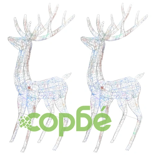 XXL Акрилни коледни елени, 250 LED, 2 бр, 180 см, многоцветни ➤ топ цена ➤ sorbe.bg